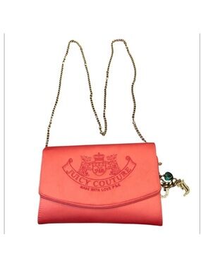Juicy Couture Y2K Vintage Coral Pink Leather Crossbody with Gold Chain